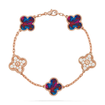 [Riva Jewelry]LUCKY CLOVER 5-MOTIF BRACELET - MULTI-GEM COLLECTION