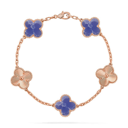 [Riva Jewelry]LUCKY CLOVER 5-MOTIF BRACELET - BLUE LARIMAR COLLECTION