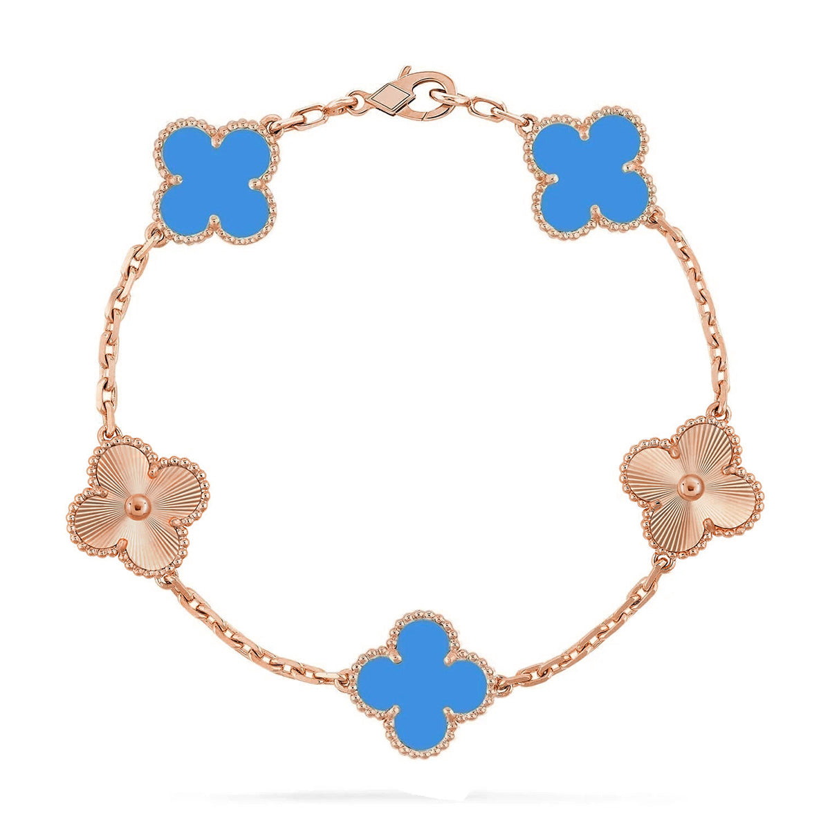 [Riva Jewelry]LUCKY CLOVER 5-MOTIF BRACELET - BLUE AGATE COLLECTION