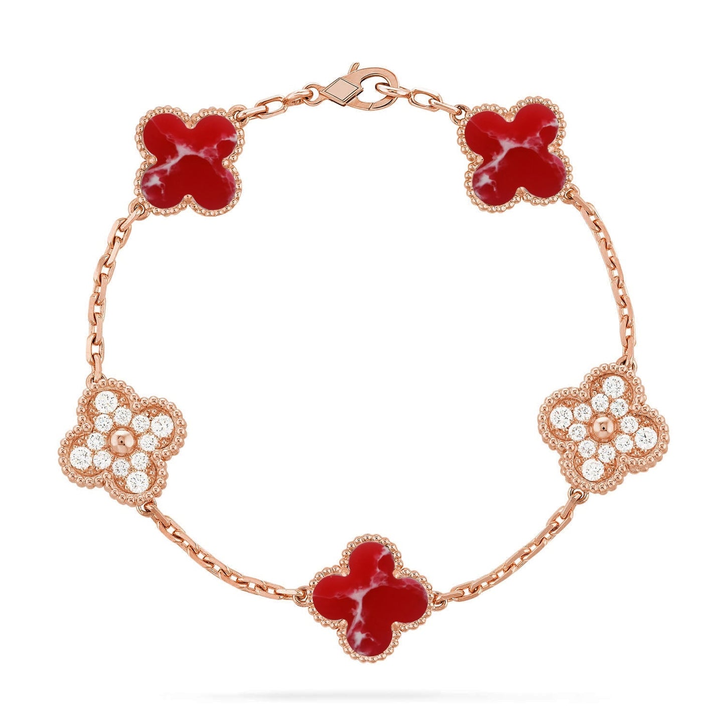 [Riva Jewelry]LUCKY CLOVER 5-MOTIF BRACELET - RED LARIMAR COLLECTION