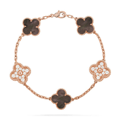 [Riva Jewelry]LUCKY CLOVER 5-MOTIF BRACELET - GREY MOTHER-OF-PEARL COLLECTION