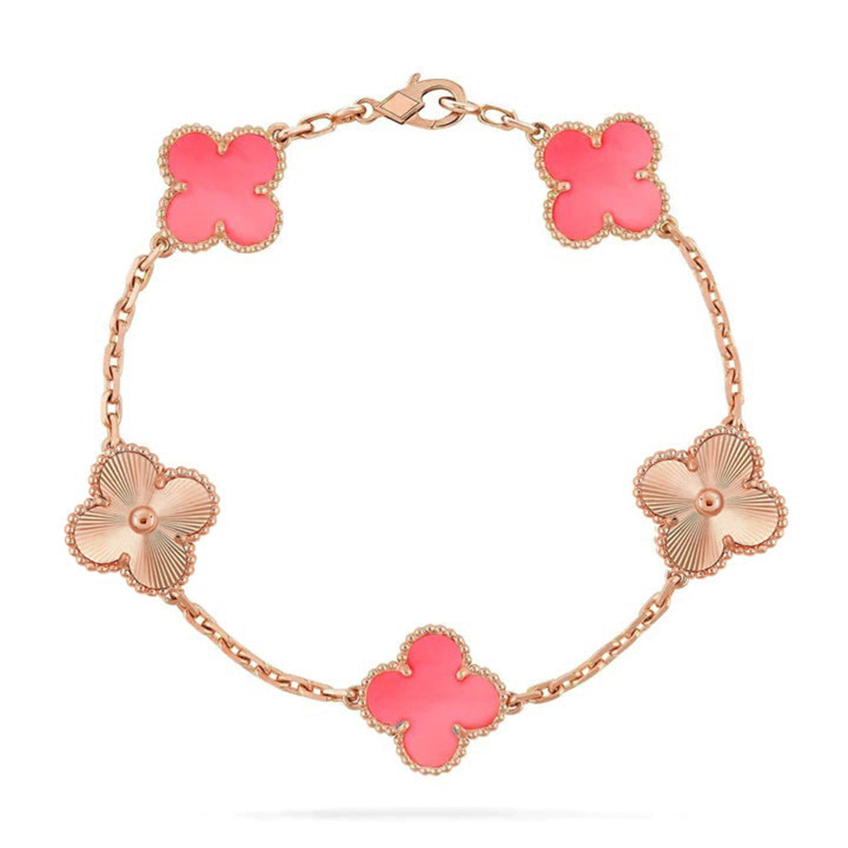 [Riva Jewelry]LUCKY CLOVER 5-MOTIF BRACELET - PINK MOTHER-OF-PEARL COLLECTION