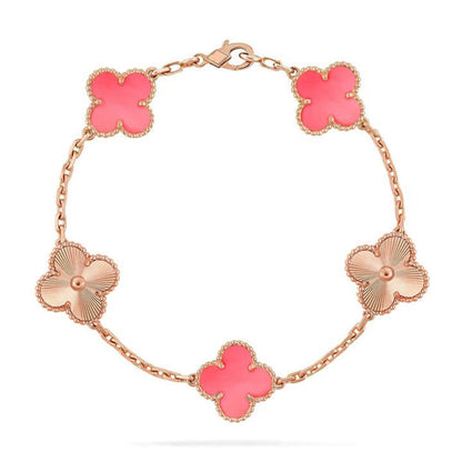 [Riva Jewelry]LUCKY CLOVER 5-MOTIF BRACELET - PINK MOTHER-OF-PEARL COLLECTION