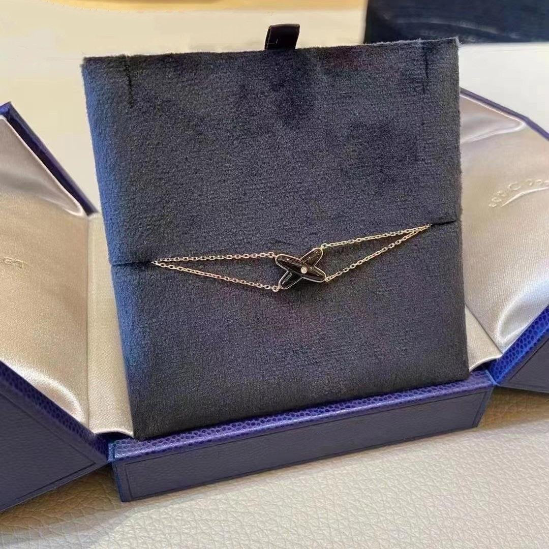 [Riva Jewelry]JEUX BRACELET ONYX ROSE GOLD 1 DIAMOND