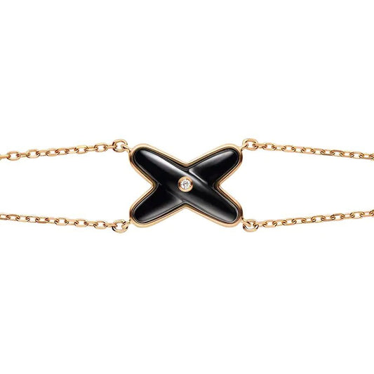 [Riva Jewelry]JEUX BRACELET ONYX ROSE GOLD 1 DIAMOND