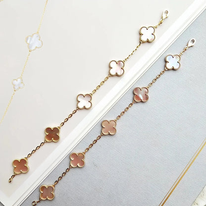 [Riva Jewelry]LUCKY CLOVER 5-MOTIF BRACELET - PINK MOTHER-OF-PEARL COLLECTION