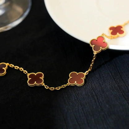 [Riva Jewelry]LUCKY CLOVER 5-MOTIF BRACELET - RED CARNELIAN COLLECTION
