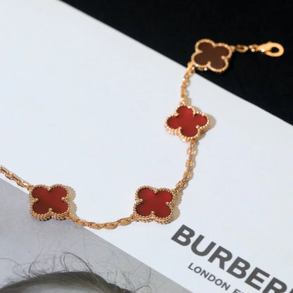 [Riva Jewelry]LUCKY CLOVER 5-MOTIF BRACELET - RED CARNELIAN COLLECTION