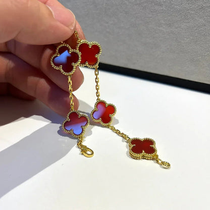 [Riva Jewelry]LUCKY CLOVER 5-MOTIF BRACELET - RED CARNELIAN COLLECTION