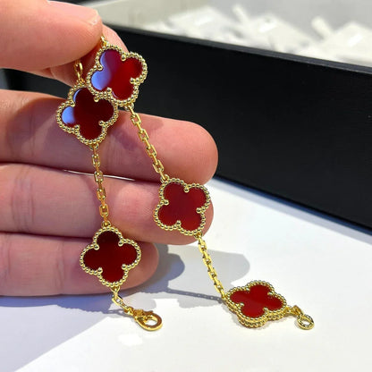 [Riva Jewelry]LUCKY CLOVER 5-MOTIF BRACELET - RED CARNELIAN COLLECTION