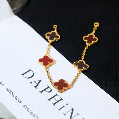 [Riva Jewelry]LUCKY CLOVER 5-MOTIF BRACELET - RED CARNELIAN COLLECTION