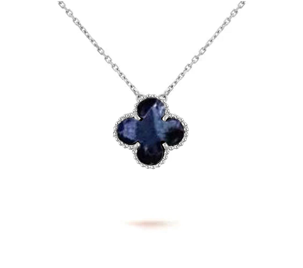[Riva Jewelry]15MM CLOVER FLOWER PENDANT NECKLACE WHITE GOLD COLLECTION