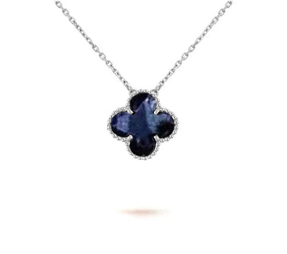 [Riva Jewelry]15MM CLOVER FLOWER PENDANT NECKLACE WHITE GOLD COLLECTION