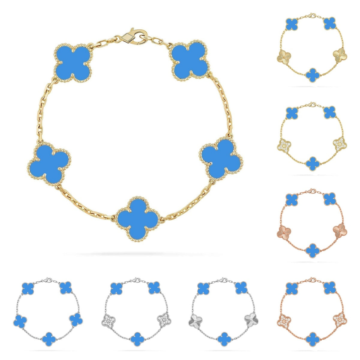 [Riva Jewelry]LUCKY CLOVER 5-MOTIF BRACELET - BLUE AGATE COLLECTION