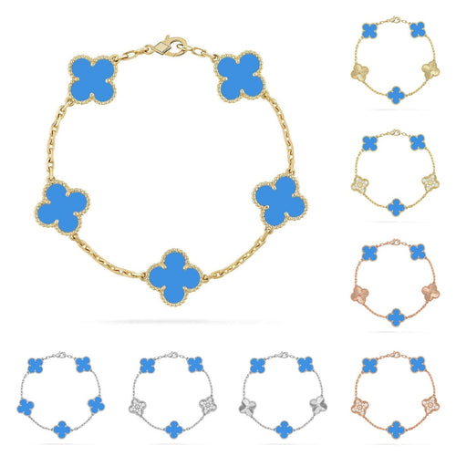 [Riva Jewelry]LUCKY CLOVER 5-MOTIF BRACELET - BLUE AGATE COLLECTION