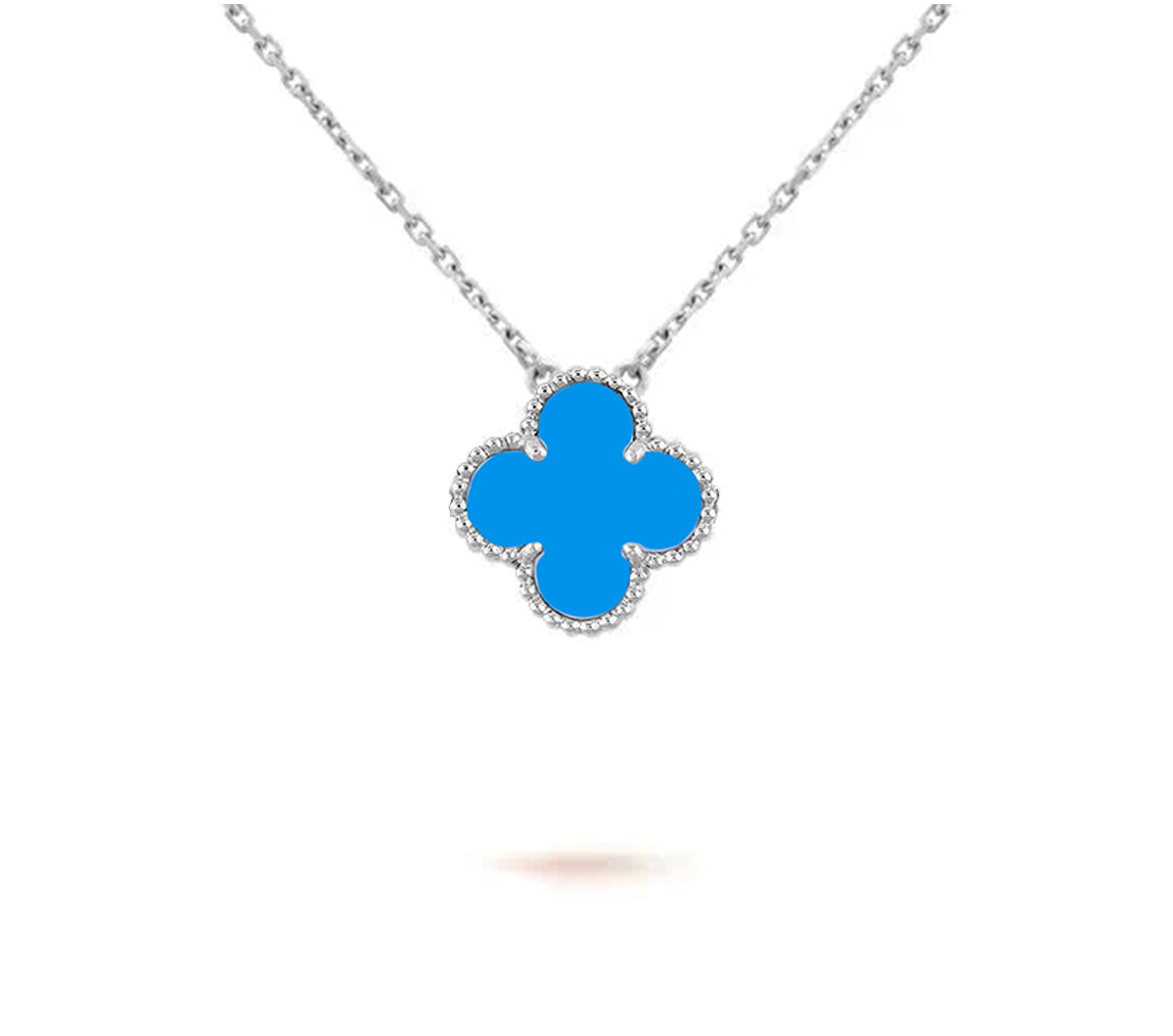 [Riva Jewelry]15MM CLOVER FLOWER PENDANT NECKLACE WHITE GOLD COLLECTION