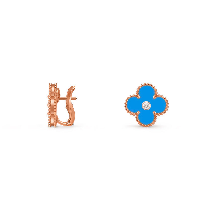 [Riva Jewelry]15MM CLOVER FLOWER STUD EARRINGS DIAMOND-ROSE GOLD COLLECTION