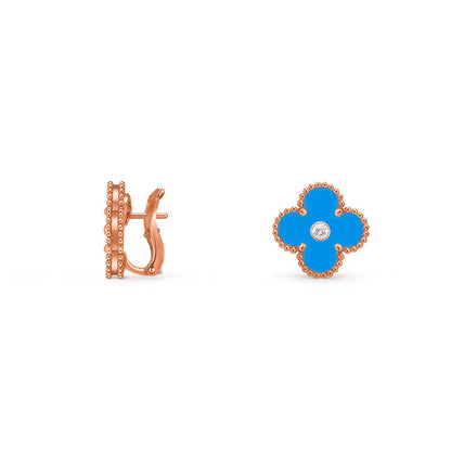 [Riva Jewelry]15MM CLOVER FLOWER STUD EARRINGS DIAMOND-ROSE GOLD COLLECTION