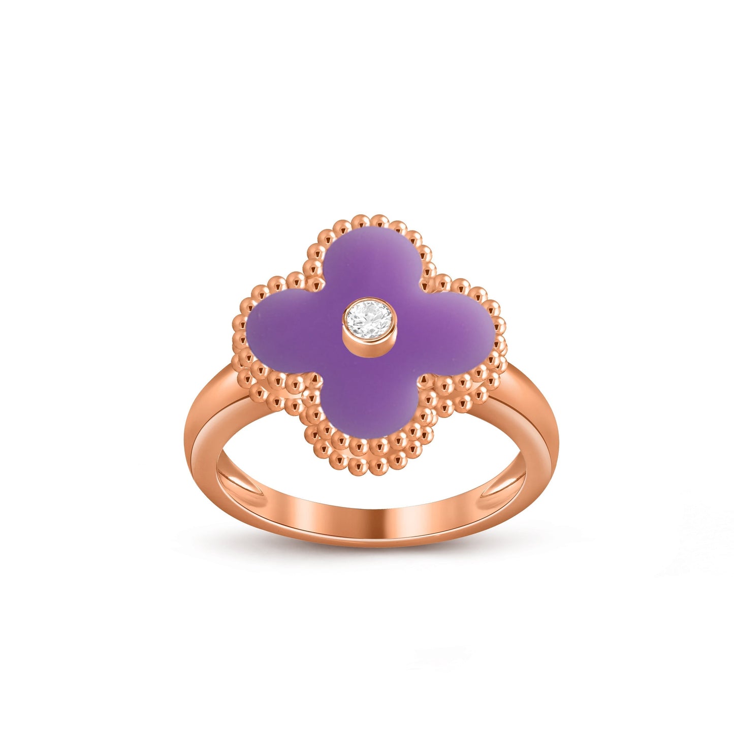 [Riva Jewelry]LUCKY CLOVER DIAMOND-ACCENT ROSE GOLD RING COLLECTION