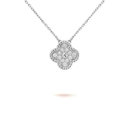 [Riva Jewelry]15MM CLOVER FLOWER PENDANT NECKLACE WHITE GOLD COLLECTION