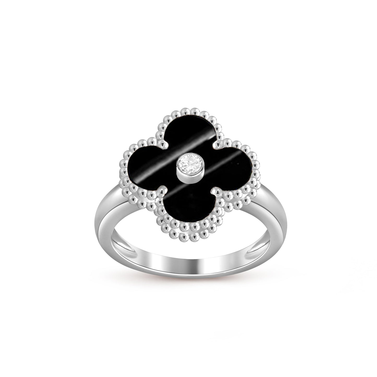 [Riva Jewelry]LUCKY CLOVER DIAMOND-ACCENT WHITE GOLD RING COLLECTION