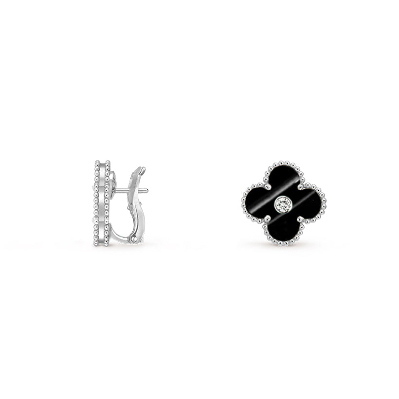 [Riva Jewelry]15MM CLOVER FLOWER STUD EARRINGS DIAMOND-WHITE GOLD COLLECTION
