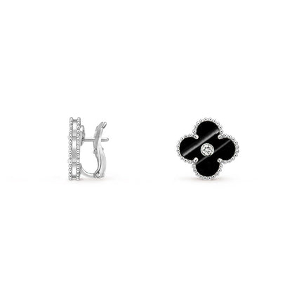 [Riva Jewelry]15MM CLOVER FLOWER STUD EARRINGS DIAMOND-WHITE GOLD COLLECTION