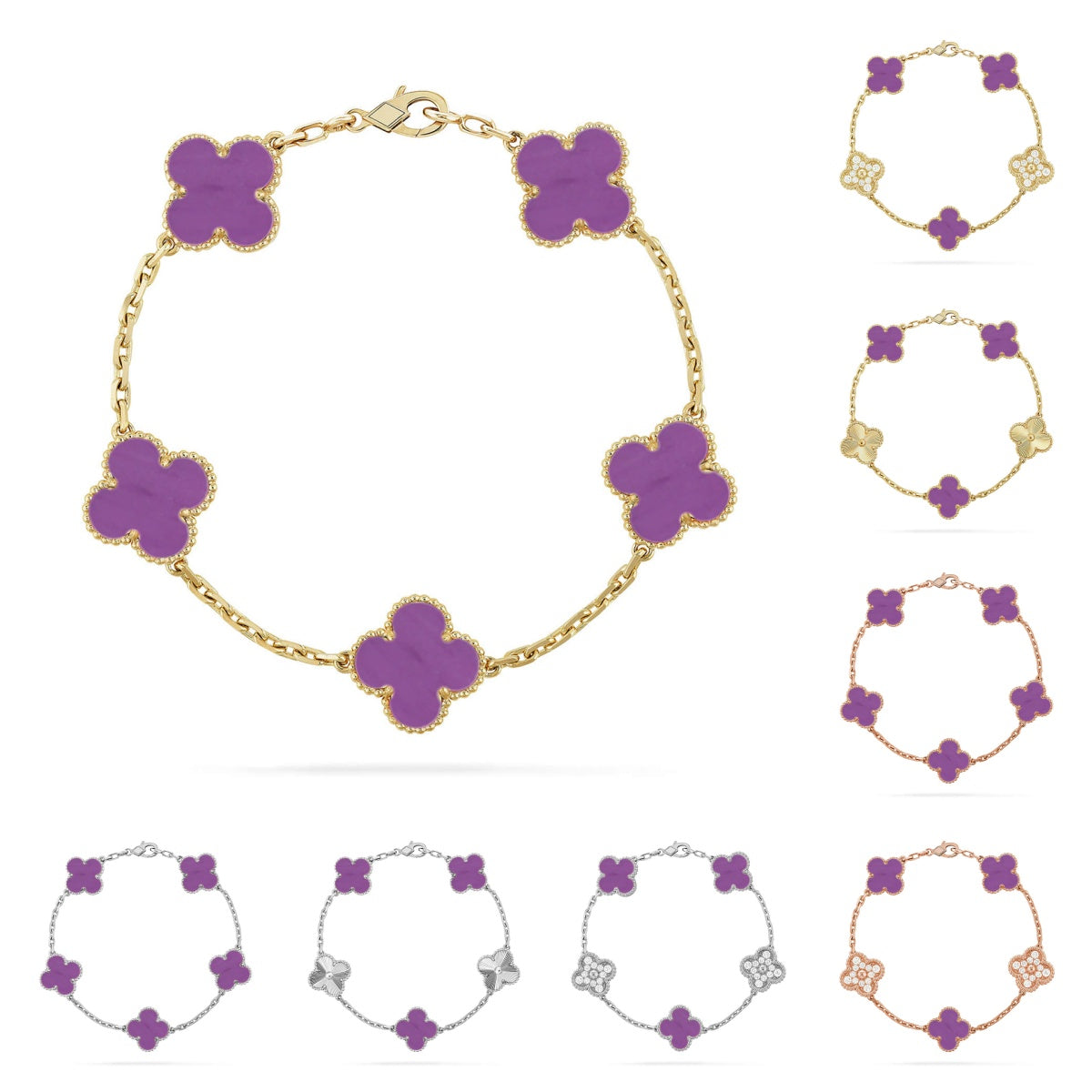 [Riva Jewelry]LUCKY CLOVER 5-MOTIF BRACELET - VIOLET COLLECTION