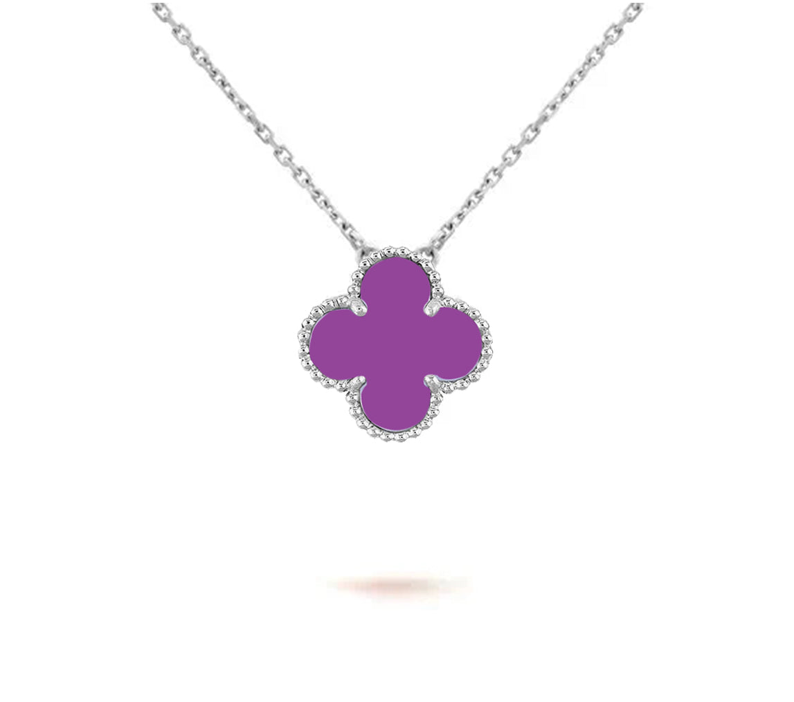 [Riva Jewelry]15MM CLOVER FLOWER PENDANT NECKLACE WHITE GOLD COLLECTION