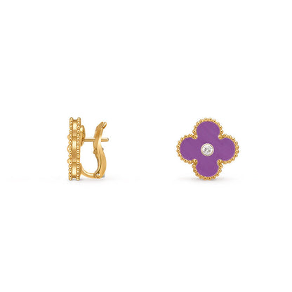 [Riva Jewelry]15MM CLOVER FLOWER STUD EARRINGS DIAMOND-GOLD COLLECTION