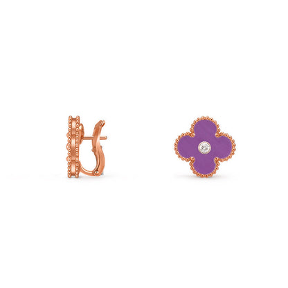 [Riva Jewelry]15MM CLOVER FLOWER STUD EARRINGS DIAMOND-ROSE GOLD COLLECTION