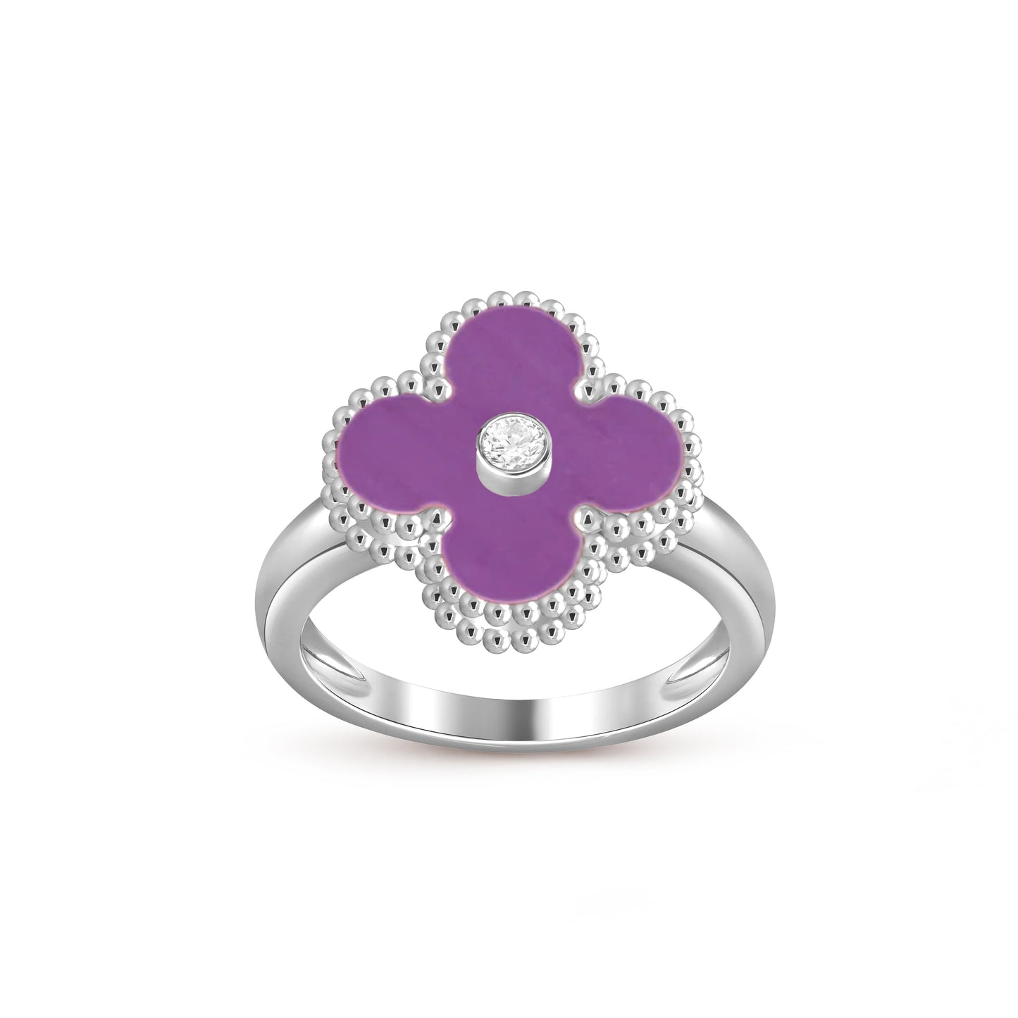 [Riva Jewelry]LUCKY CLOVER DIAMOND-ACCENT WHITE GOLD RING COLLECTION