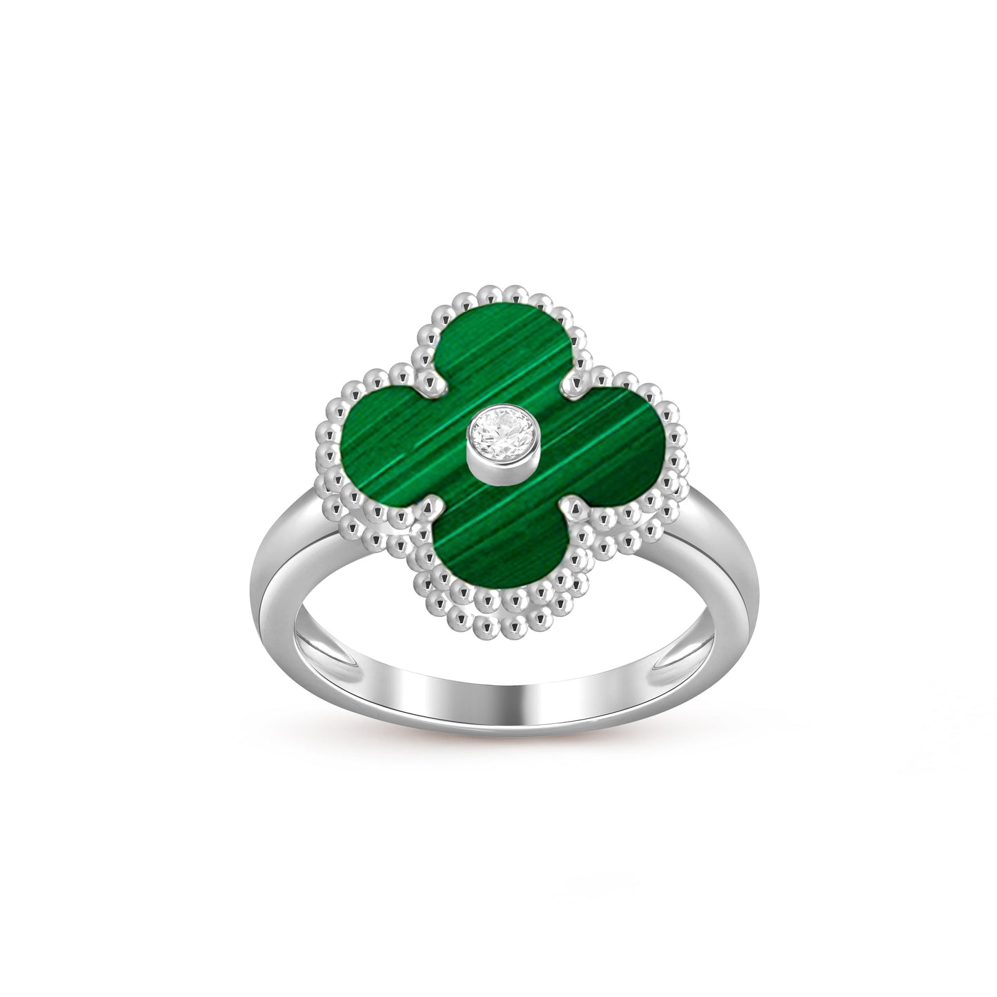 [Riva Jewelry]LUCKY CLOVER DIAMOND-ACCENT WHITE GOLD RING COLLECTION