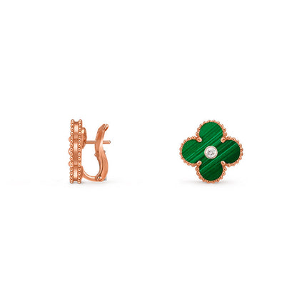 [Riva Jewelry]15MM CLOVER FLOWER STUD EARRINGS DIAMOND-ROSE GOLD COLLECTION