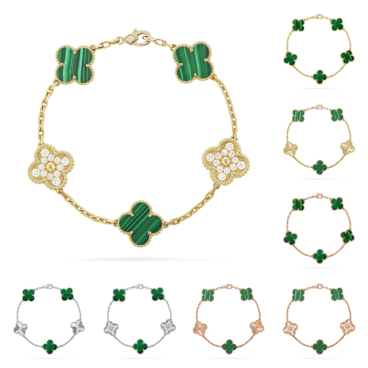[Riva Jewelry]LUCKY CLOVER 5-MOTIF BRACELET - MALACHITE COLLECTION
