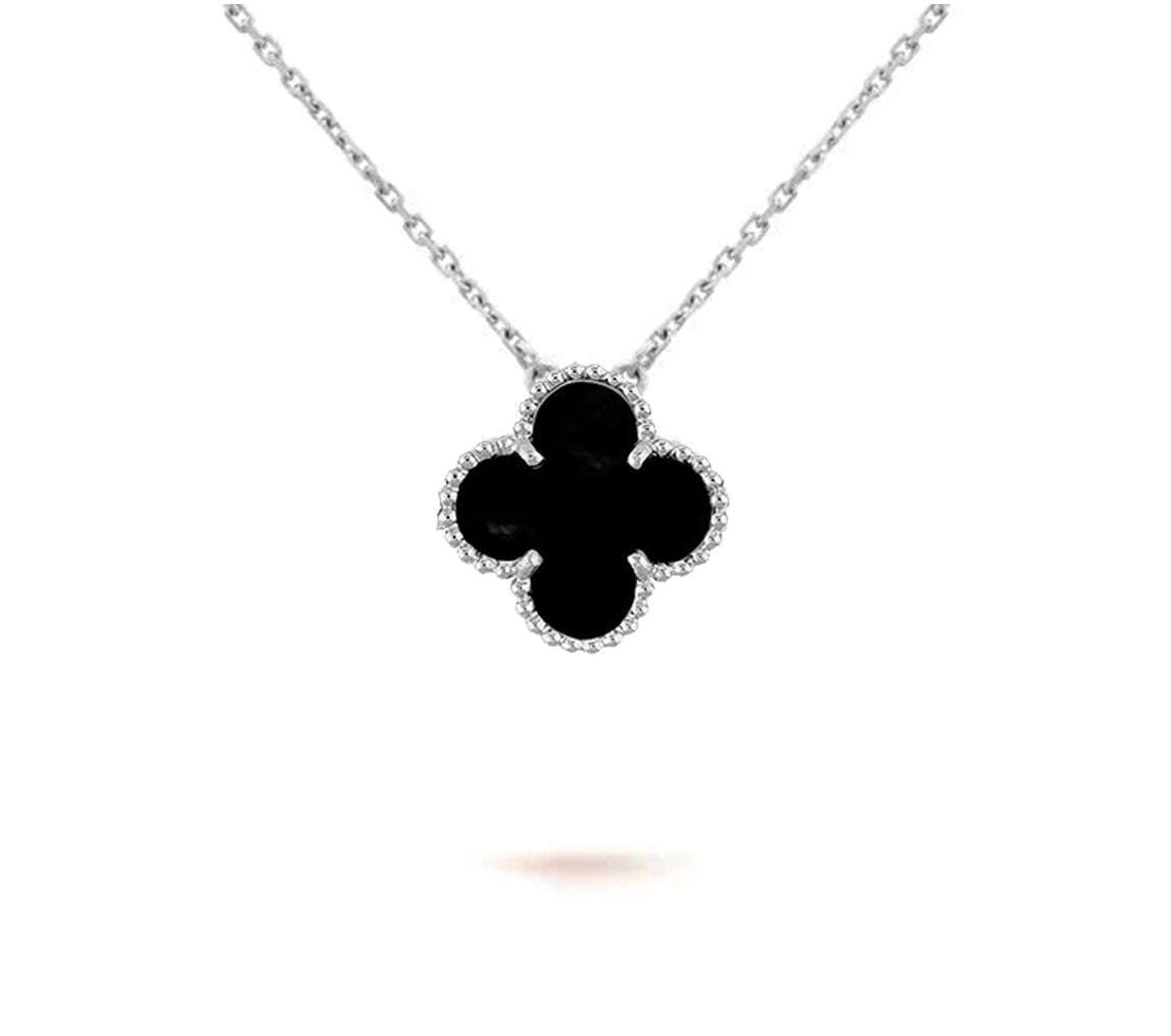 [Riva Jewelry]15MM CLOVER FLOWER PENDANT NECKLACE WHITE GOLD COLLECTION