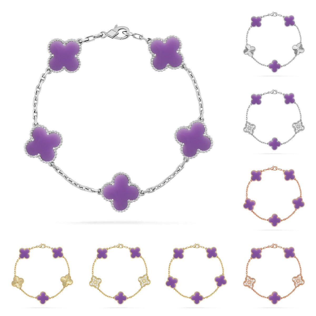 [Riva Jewelry]LUCKY CLOVER 5-MOTIF BRACELET - LAVENDER COLLECTION