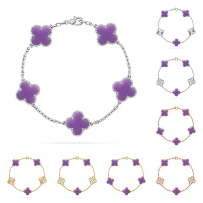 [Riva Jewelry]LUCKY CLOVER 5-MOTIF BRACELET - LAVENDER COLLECTION