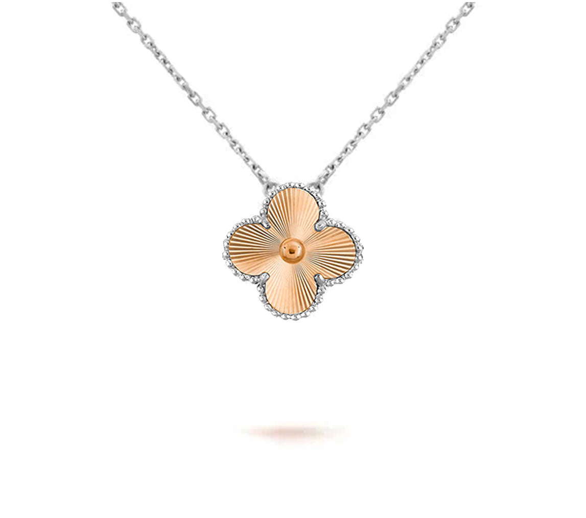 [Riva Jewelry]15MM CLOVER FLOWER PENDANT NECKLACE WHITE GOLD COLLECTION