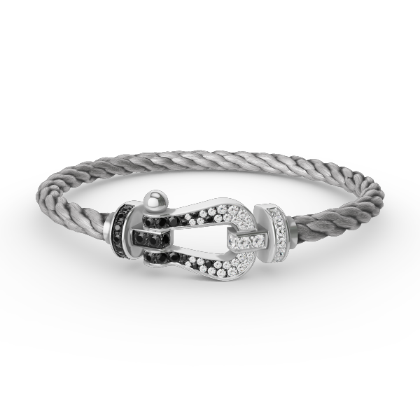 [Riva Jewelry]FORCE LARGE HORSESHOE BLACK & WHITE DIAMOND BRACELET - WHITE GOLD