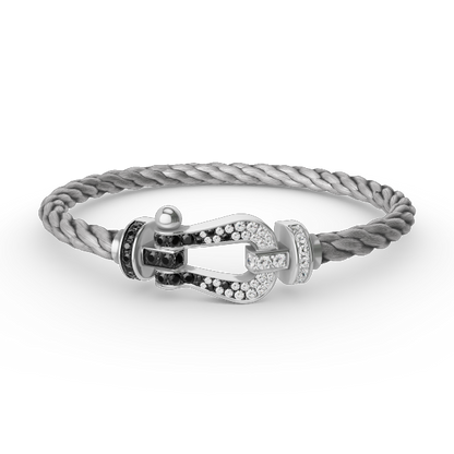 [Riva Jewelry]FORCE LARGE HORSESHOE BLACK & WHITE DIAMOND BRACELET - WHITE GOLD