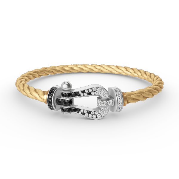 [Riva Jewelry]FORCE LARGE HORSESHOE BLACK & WHITE DIAMOND BRACELET - WHITE GOLD