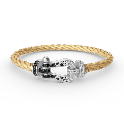 [Riva Jewelry]FORCE LARGE HORSESHOE BLACK & WHITE DIAMOND BRACELET - WHITE GOLD