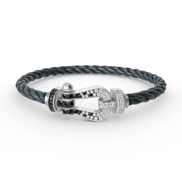 [Riva Jewelry]FORCE LARGE HORSESHOE BLACK & WHITE DIAMOND BRACELET - WHITE GOLD