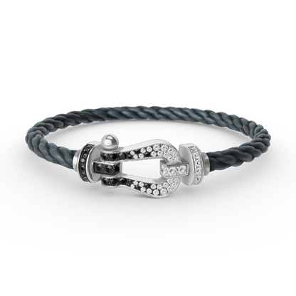 [Riva Jewelry]FORCE LARGE HORSESHOE BLACK & WHITE DIAMOND BRACELET - WHITE GOLD