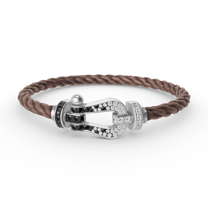 [Riva Jewelry]FORCE LARGE HORSESHOE BLACK & WHITE DIAMOND BRACELET - WHITE GOLD