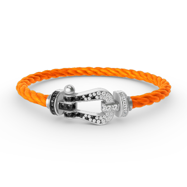 [Riva Jewelry]FORCE LARGE HORSESHOE BLACK & WHITE DIAMOND BRACELET - WHITE GOLD