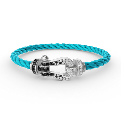 [Riva Jewelry]FORCE LARGE HORSESHOE BLACK & WHITE DIAMOND BRACELET - WHITE GOLD