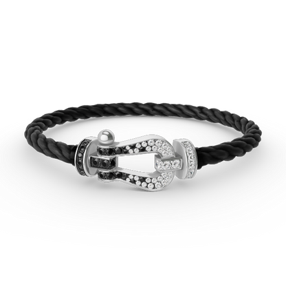 [Riva Jewelry]FORCE LARGE HORSESHOE BLACK & WHITE DIAMOND BRACELET - WHITE GOLD