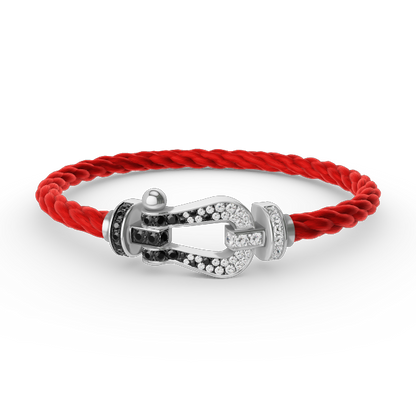 [Riva Jewelry]FORCE LARGE HORSESHOE BLACK & WHITE DIAMOND BRACELET - WHITE GOLD